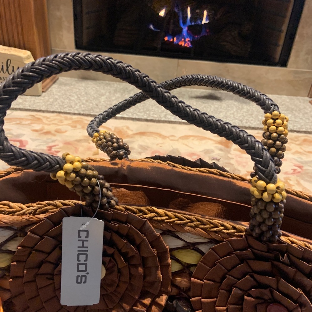 Chico’s tote. Vintage/new with tags. Warm shades of brown and copper, beaded.